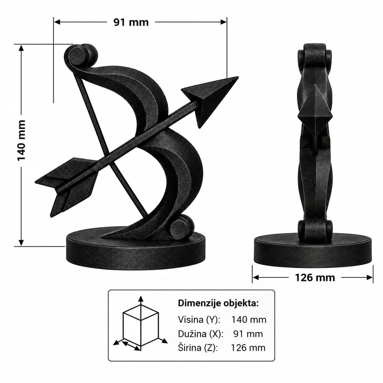 STRIJELAC – 3D printana dekorativna skulptura